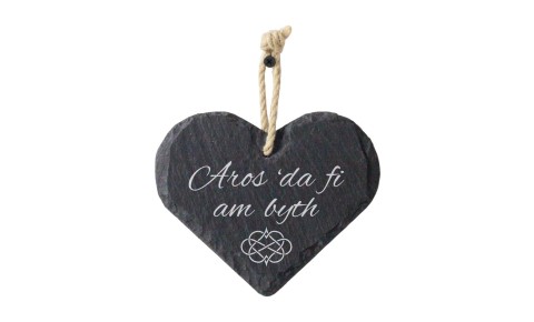 Stay With Me Welsh Slate Heart Hanging Sign 